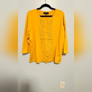 Yellow stretch cotton Jones New York cardigan with buttons size 2X